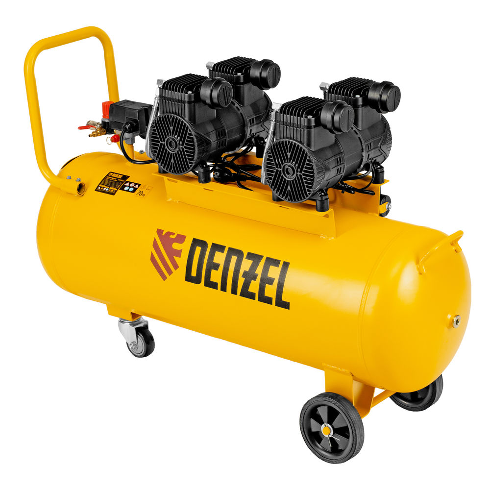 Компрессор безмасл. малошумный DLP-3000/100, 3 кВт, 2х1,5 кВт,100 л, 2850 об/мин,500 л/мин Denzel (58145)