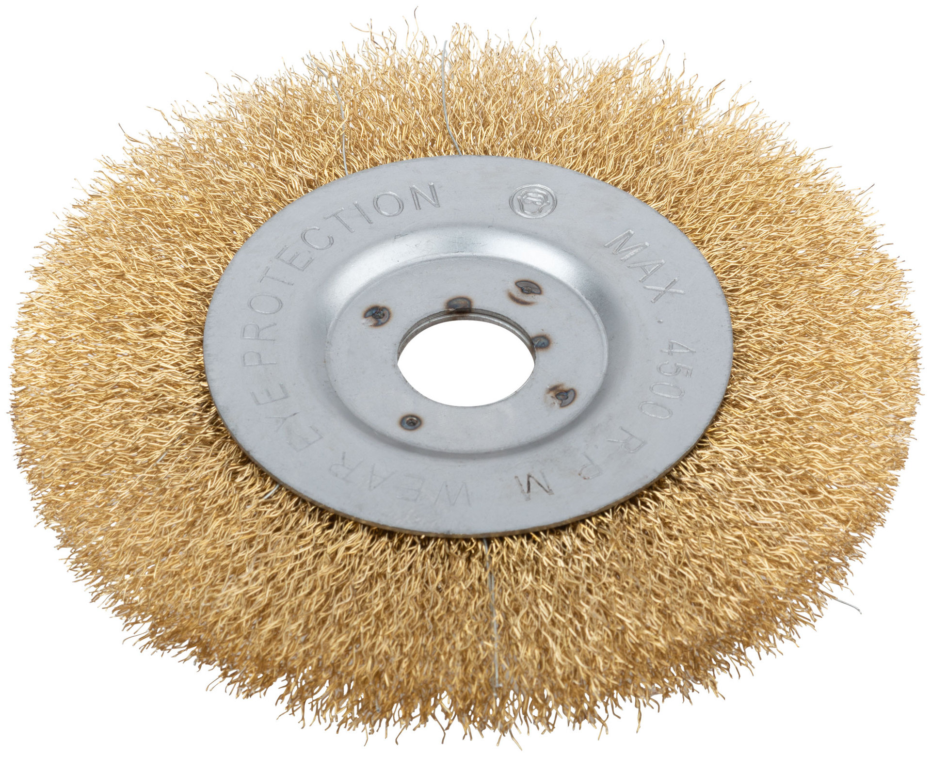 Корщетка-колесо, посадочный диаметр 22,2 мм, стальная латунированная волнистая проволока 150 мм (39066)