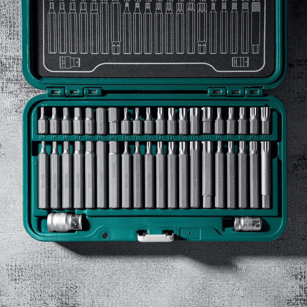 Набор специальных бит THS-42, 42 шт (HEX, TX, SPLINE) хвостовик 10 мм под квадрат 1/2 KRAFTOOL 26554
