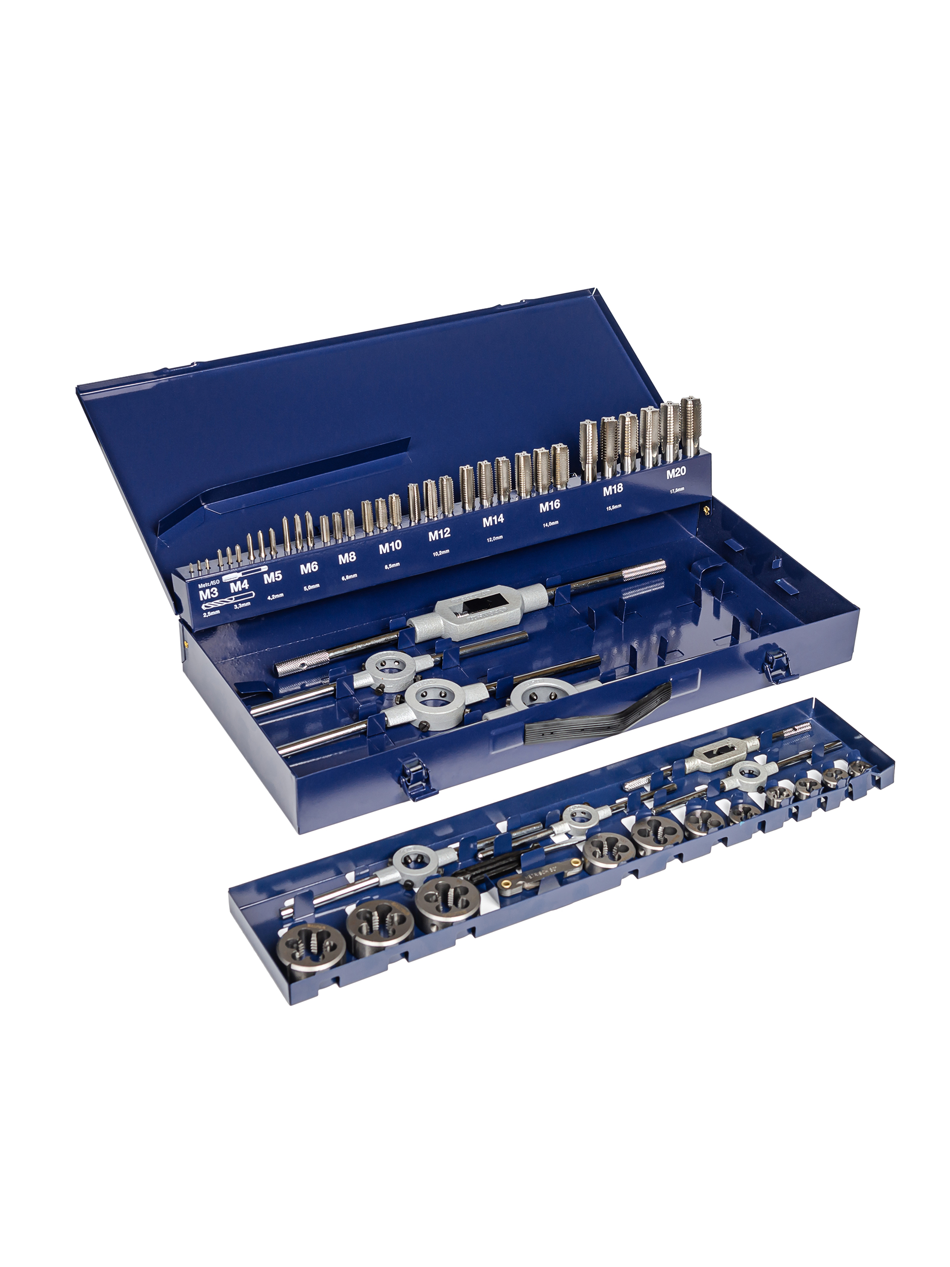 Набор резьбонарезного инструмента STM 35 HSS, 54 пр., M3-M4-M5-M6-M8-M10-M12-M14-M16-M18-M20 (ZA-10723)