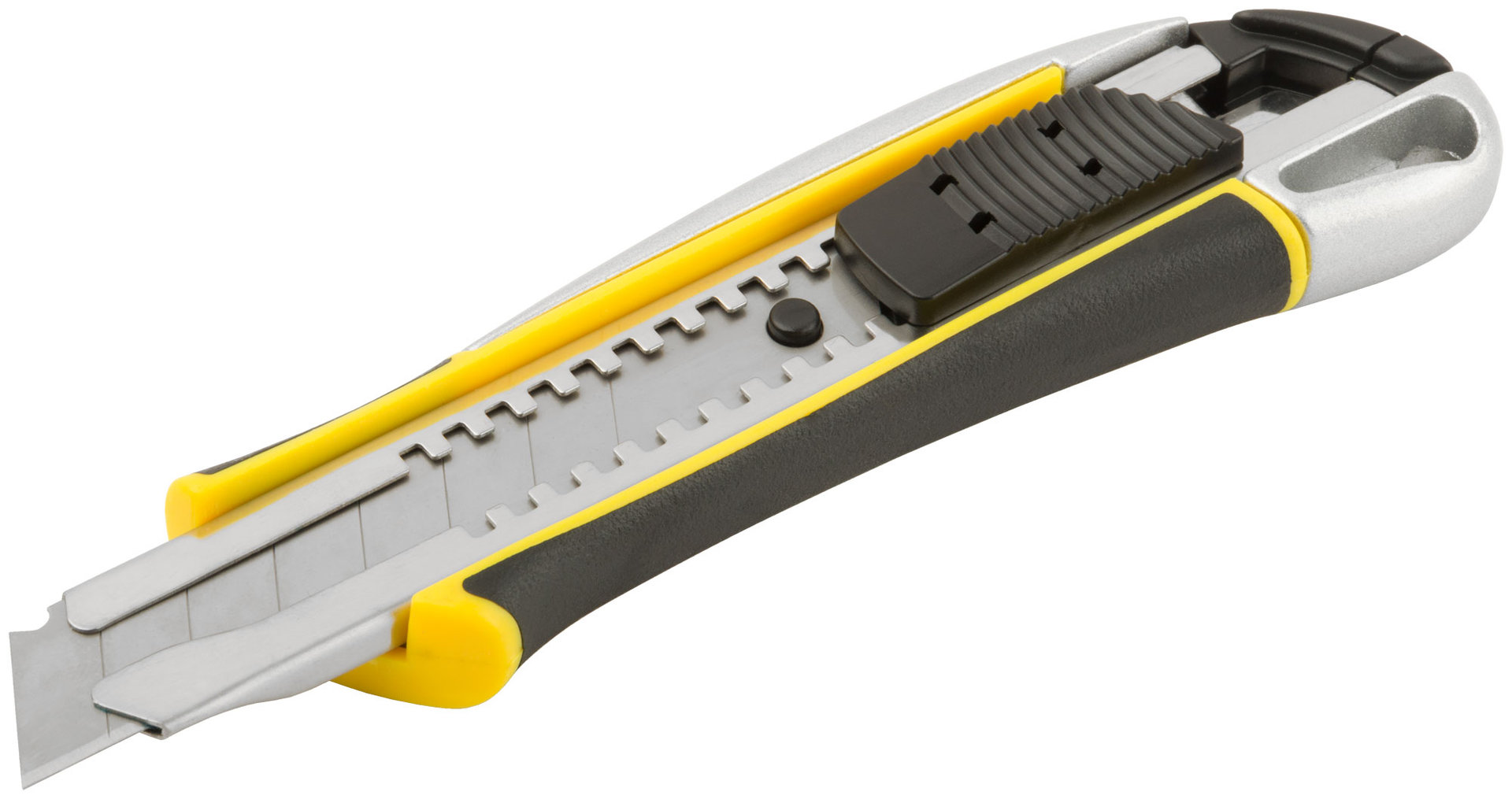 Нож технический 18 мм усиленный прорезиненный, 2-х сторонняя автофиксация, металл. корпус, Профи (10275)