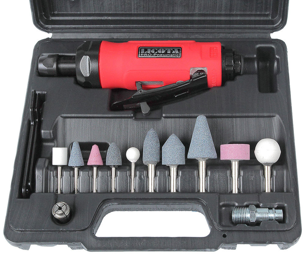 Пневматическая шлифовальная машинка 22000 об/мин с набором шарошек (15 предметов), Licota, PAG-10039K