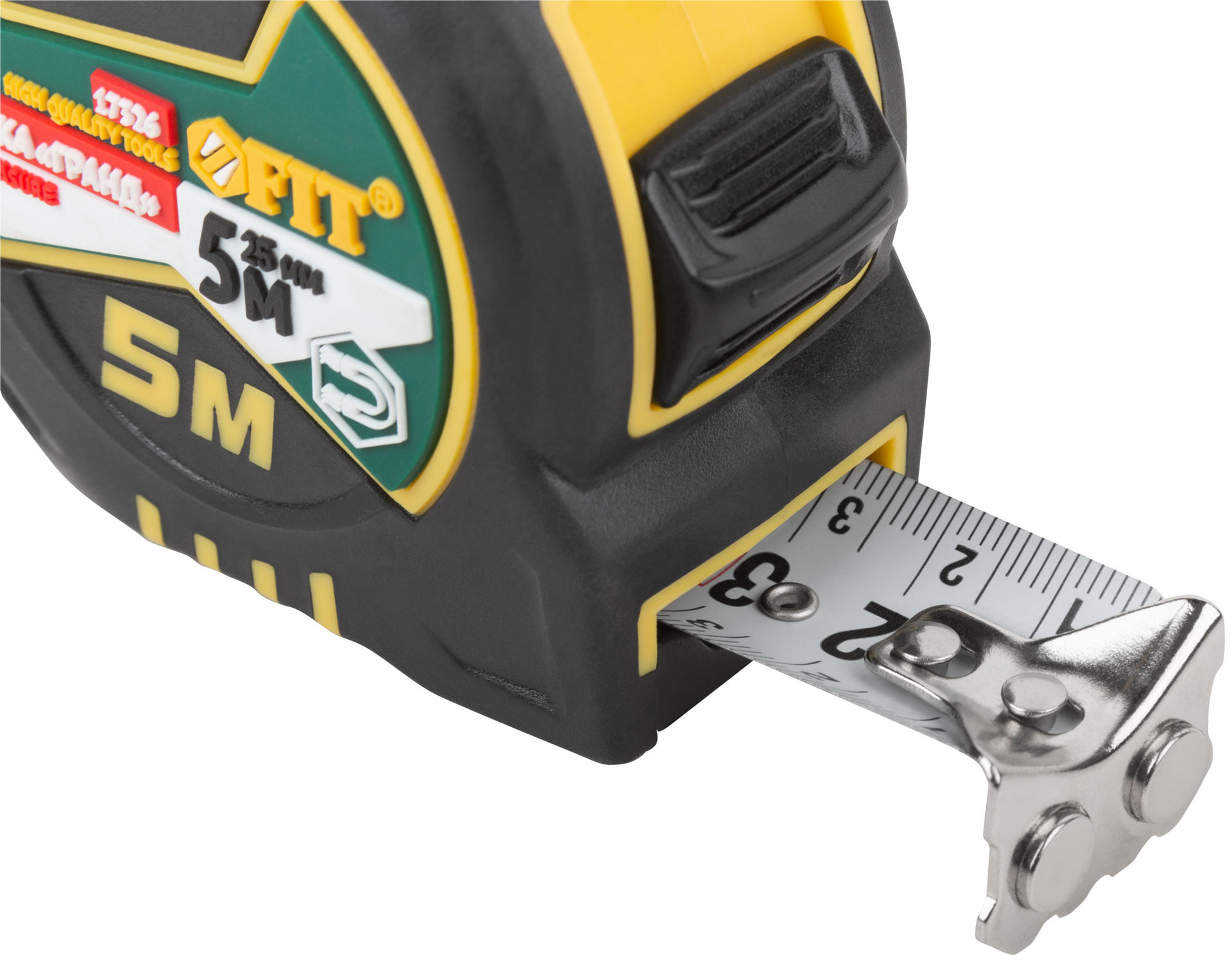 Рулетка Гранд, калибр.лента, нейлон.покр., магн.крючок, двойной стопор, прорезин.корпус 5 м х 25 мм