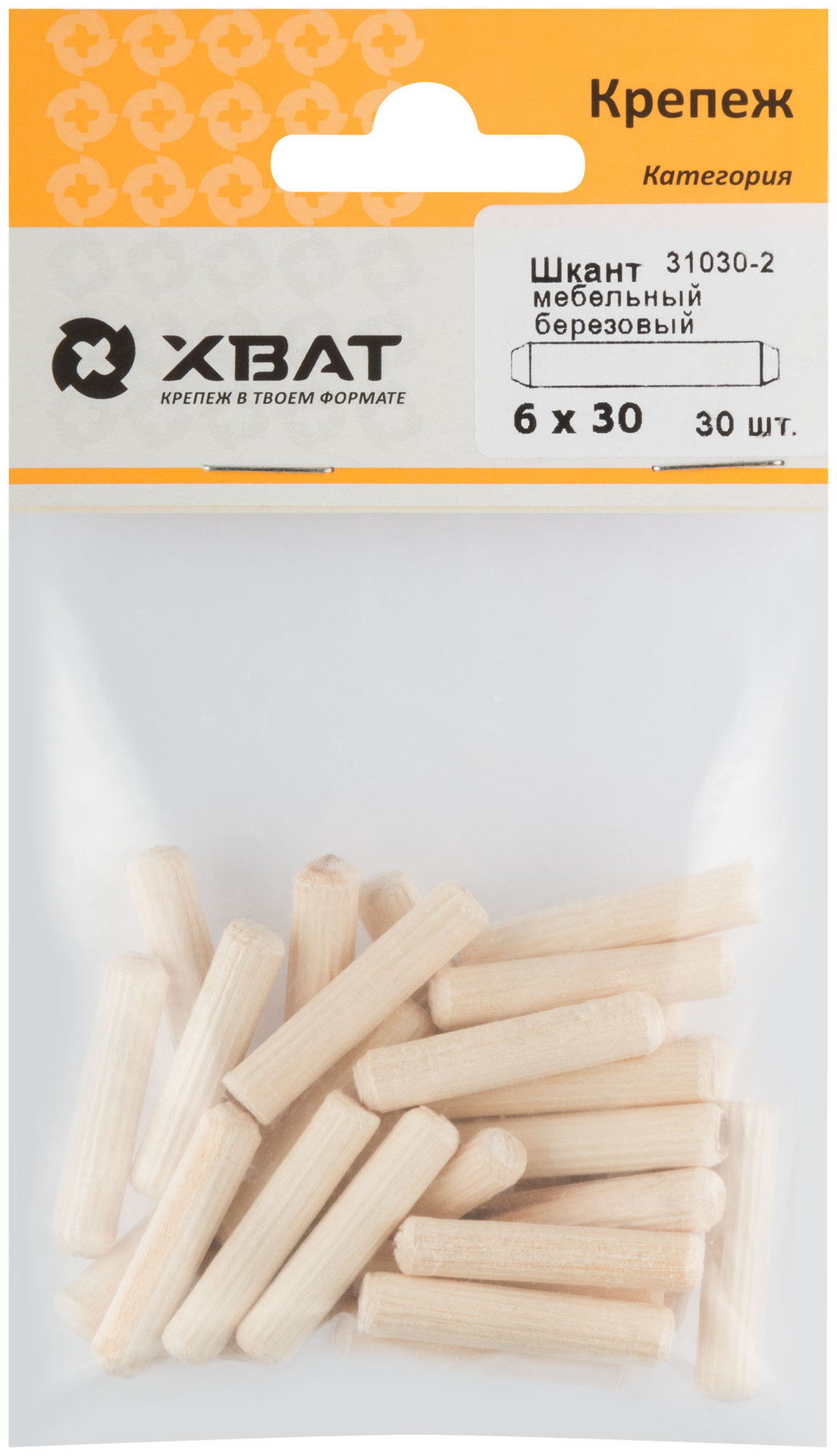 Шкант мебельный 6 х 30 березовый (фасовка 30 шт.) (31030-2)