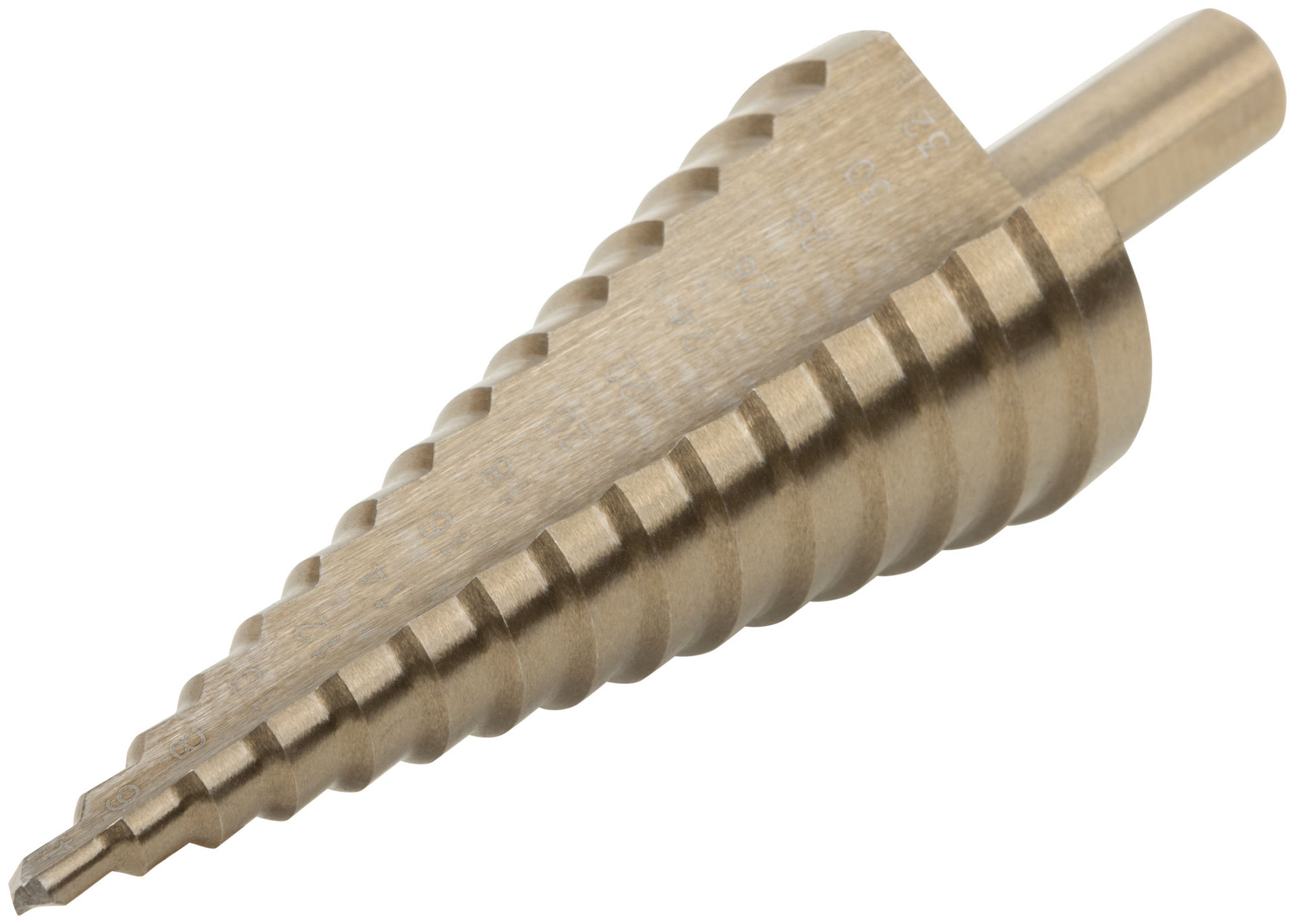 Сверло ступенчатое HSS Co5% ( Р6М5К5 ) по металлу, 15 ступеней, 4-32 мм