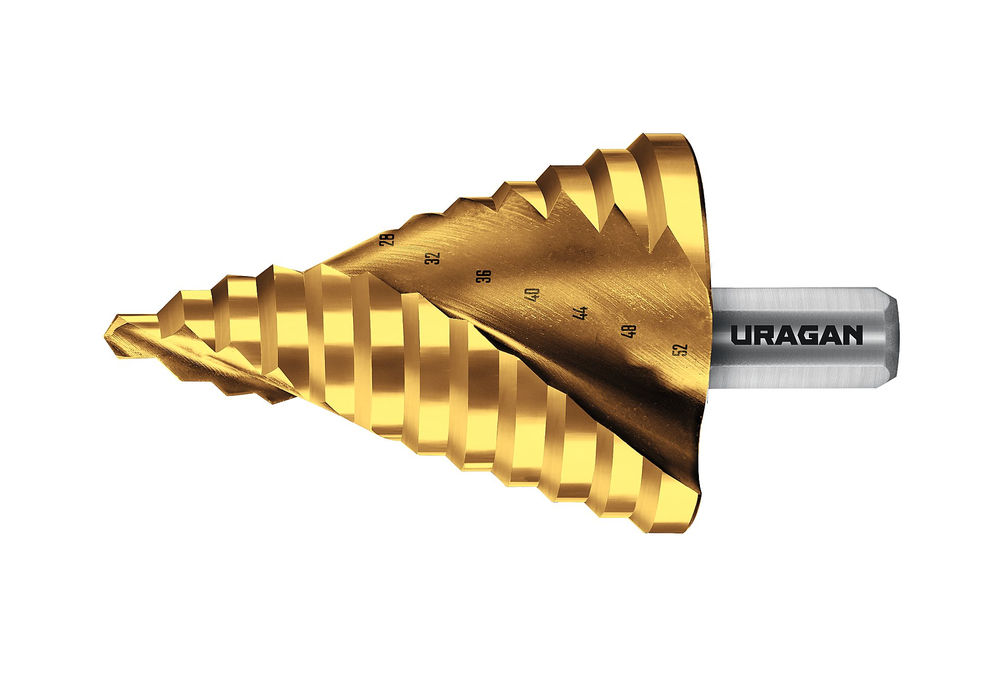 Сверло ступенчатое винтовая спираль URAGAN 6-52мм 12 ступеней 29658-6-52-12  