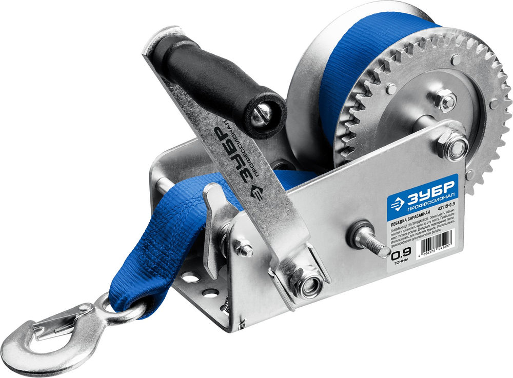 Лебёдка ручная барабанная тяговая ленточная 0.9 т, 10 м ЗУБР Профессионал 43115-0.9