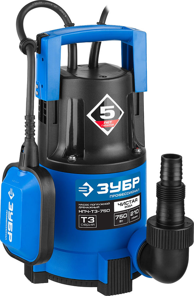 Насос дренажный с минимальным уровнем откачки 750 Вт ЗУБР Профессионал НПЧ-Т3-750