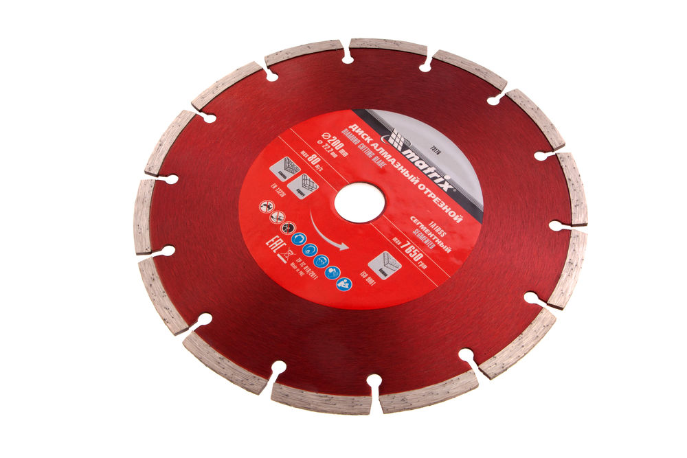 Диск алмазный, отрезной сегментный, 200 х 22.2 мм, сухая резка Matrix Professional (73176)