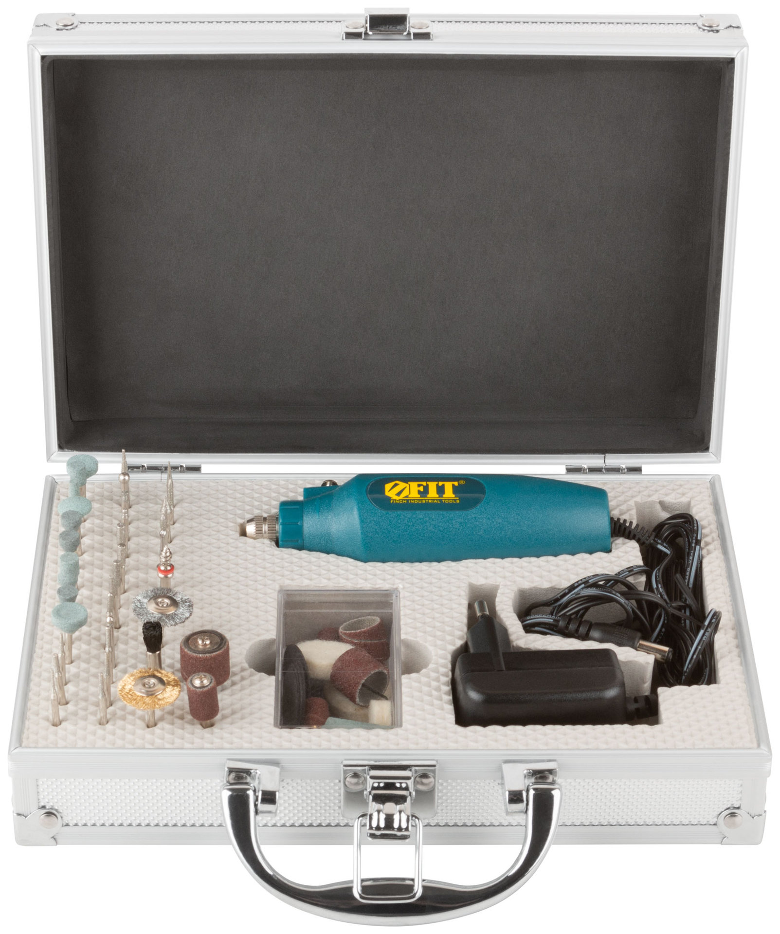 Гравировальная машина мини 12 В; 12000 об/мин; 3,2 мм; адаптер; набор насадок; алюмин. кейс (80531)