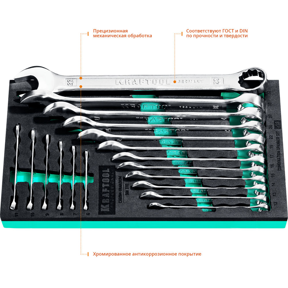 Набор ключей гаечных комбинированных 6 - 32 мм, 18 шт KRAFTOOL 27079-H18E