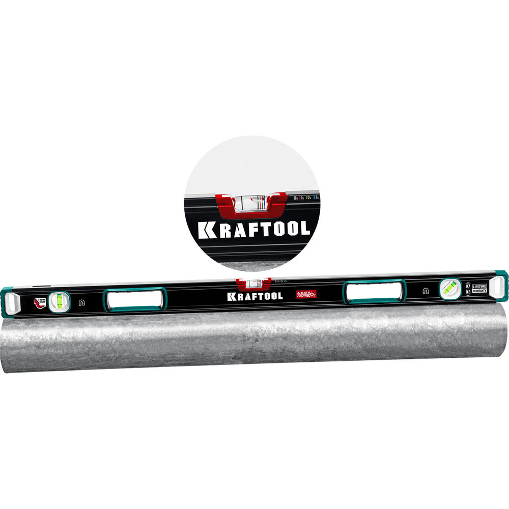 Сверхпрочный магнитный уровень A-RATE CONTROL, 1500 мм, точность 0.3 мм/м, с зеркальным глазком KRAFTOOL 34988-150