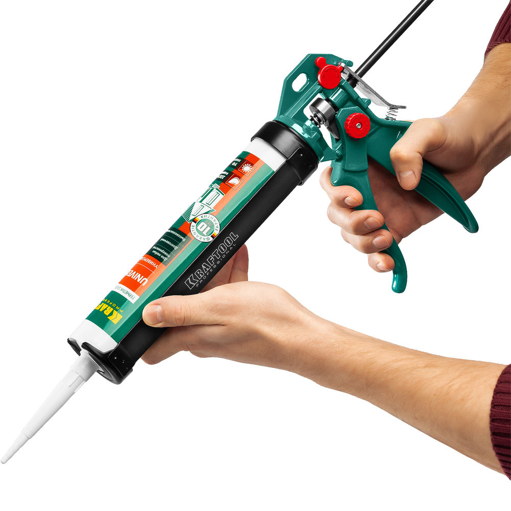 Пистолет для герметика EXPERT 4-in-1, 310 мл, антикапельная система, регулировка силы давления, усиленный скелетный поворотный KRAFTOOL 06675