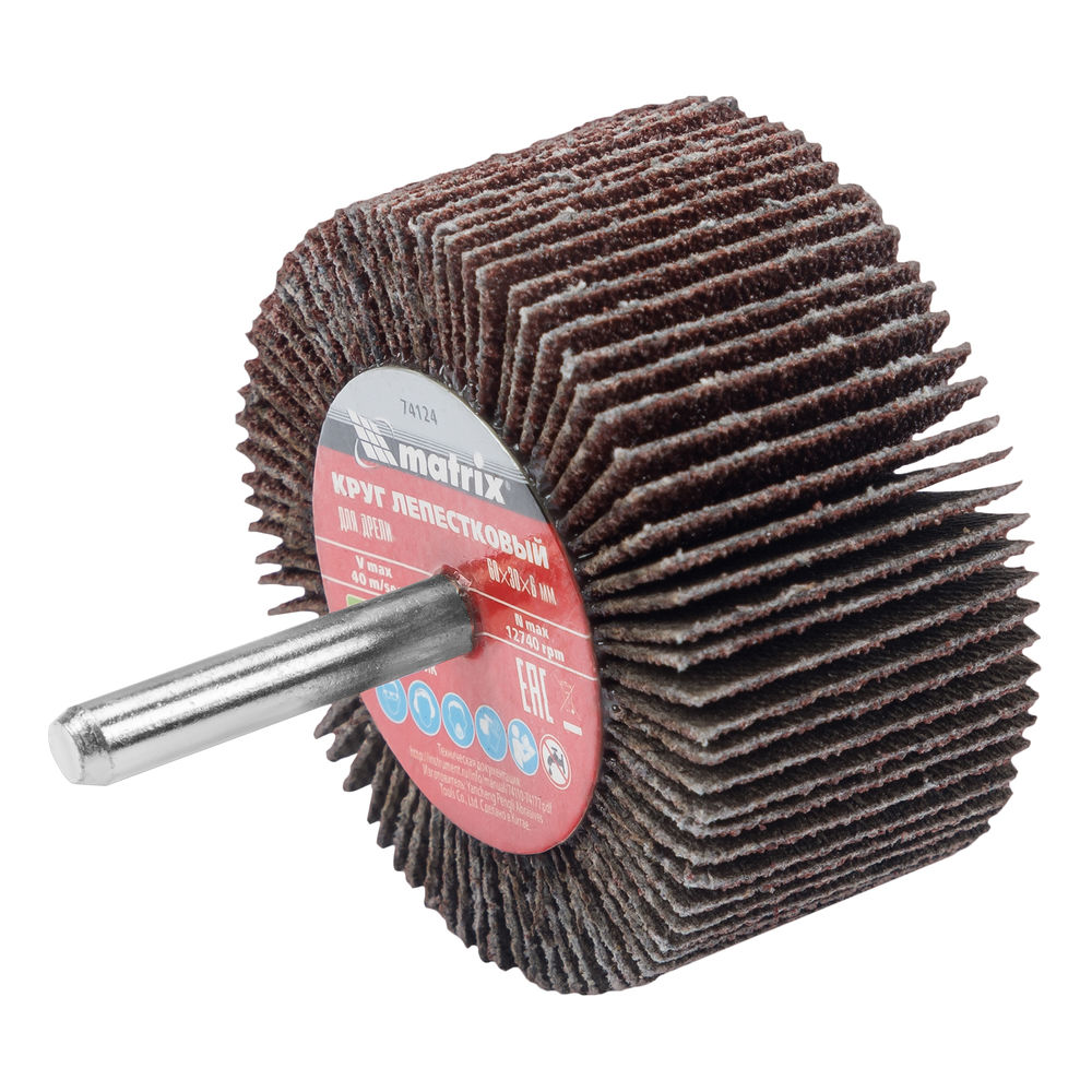 Круг лепестковый для дрели, 60 х 30 х 6 мм, P 80 Matrix (74124)