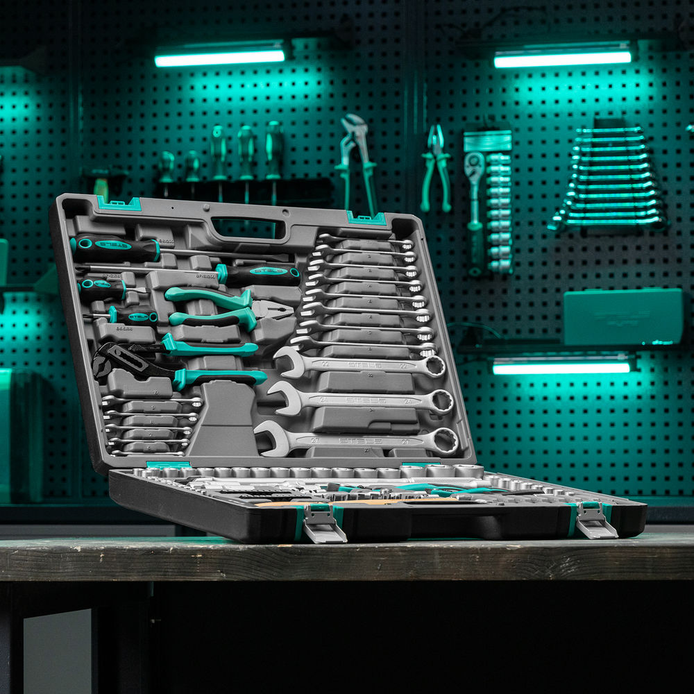 Набор инструментов, 1/4, 1/2, Cr-V, S2, усиленный кейс, 119 предметов Stels