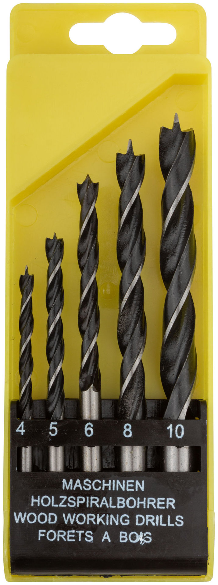 Набор сверл по дереву, пластиковый бокс, 5 шт.(4-5-6-8-10 мм) (36101)