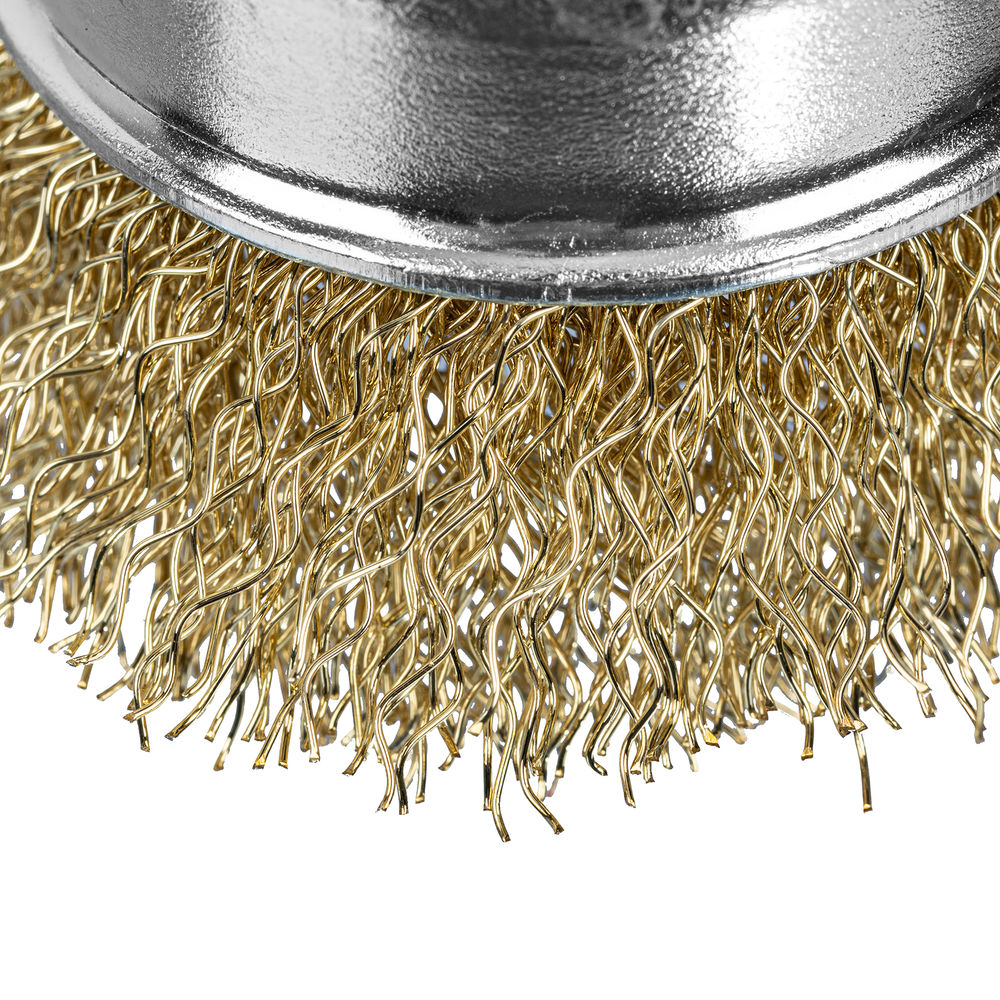 Щетка для дрели, 50 мм, чашка со шпилькой, латунированная витая проволока Matrix (74475)