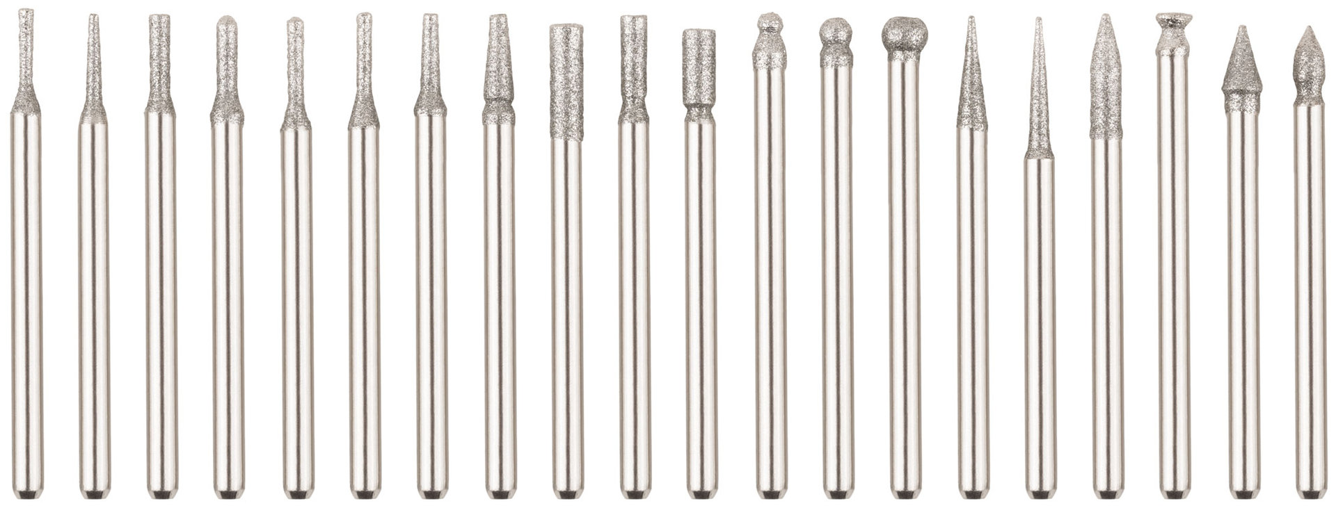 Шарошки, усиленная сталь с алмазным напылением, штифт диам. 3 мм, 20 шт. (36480М)