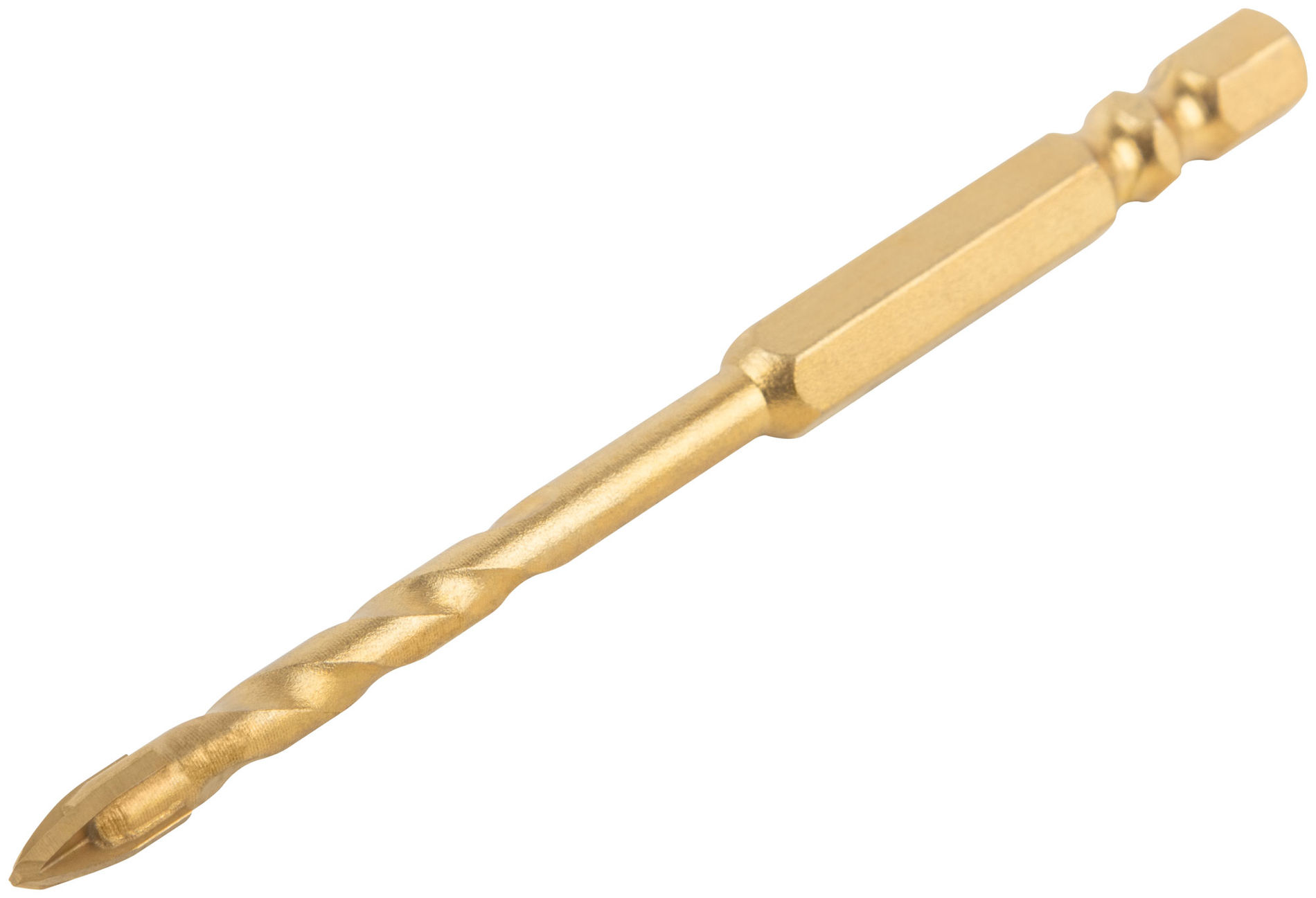 Сверло универсальное, 4 режущие кромки, титановое покрытие, шестигранный U-хвостовик под биту, 5х90 мм (35164)