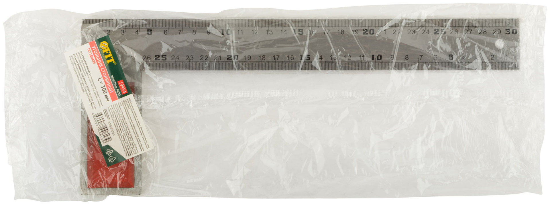 Угольник столярный, рифленая шкала, чугунное основание 300 мм (19454)