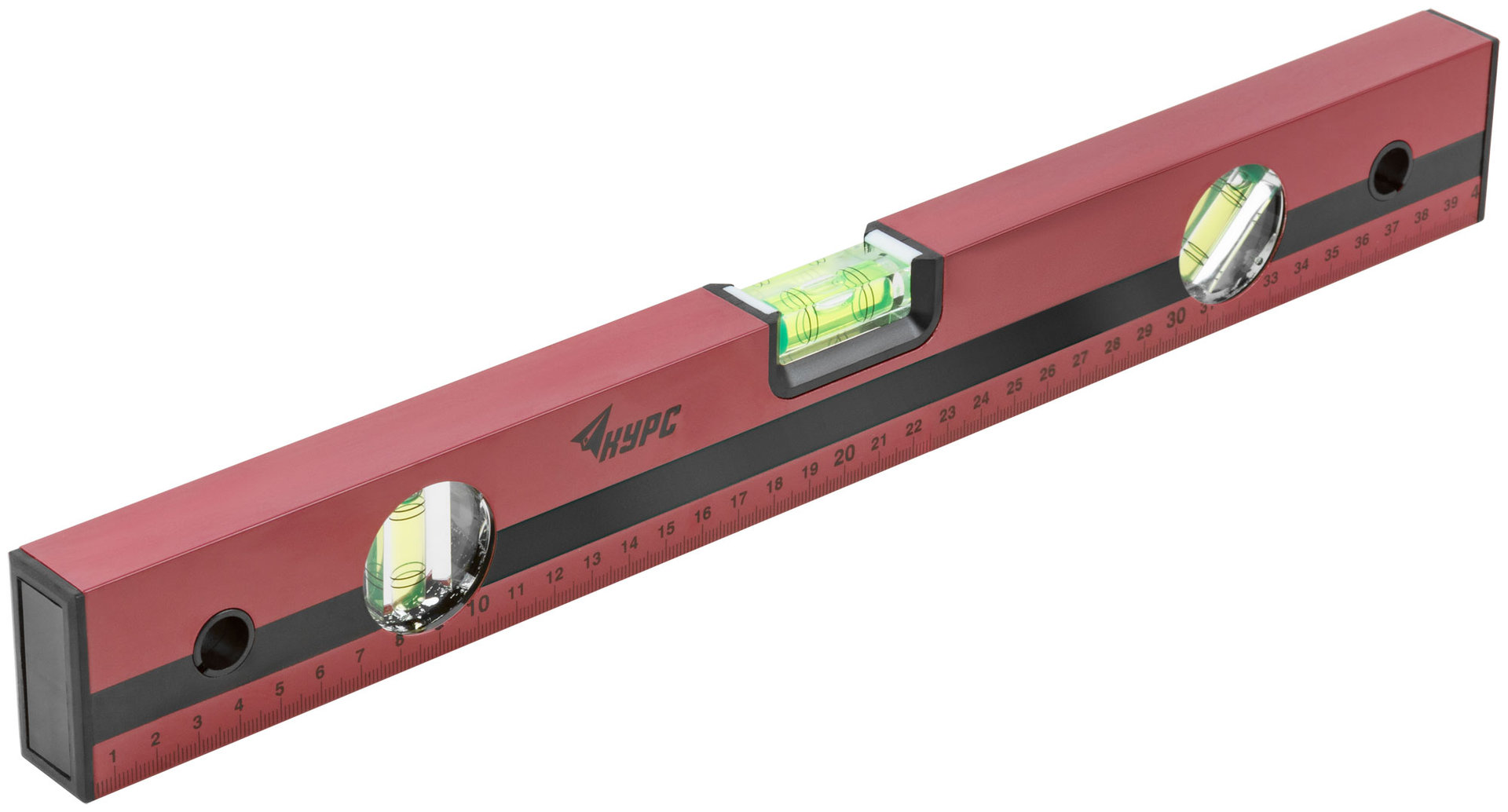 Уровень Оптима, 3 глазка, красный корпус, фрезерованная рабочая грань, шкала 400 мм (18021)