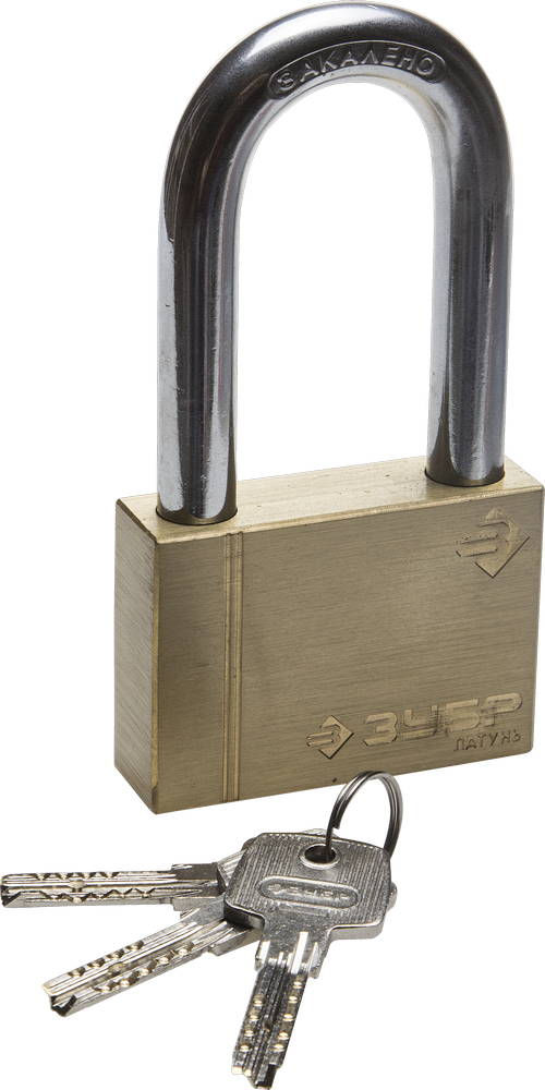 Замок навесной 70 мм, латунный корпус, удлиненная дужка ЗУБР 37299-70-1