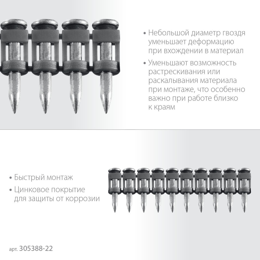 Гвозди по бетону CN 22 x 2.7 мм, оцинкованные, 1000 шт ЗУБР 305388-22