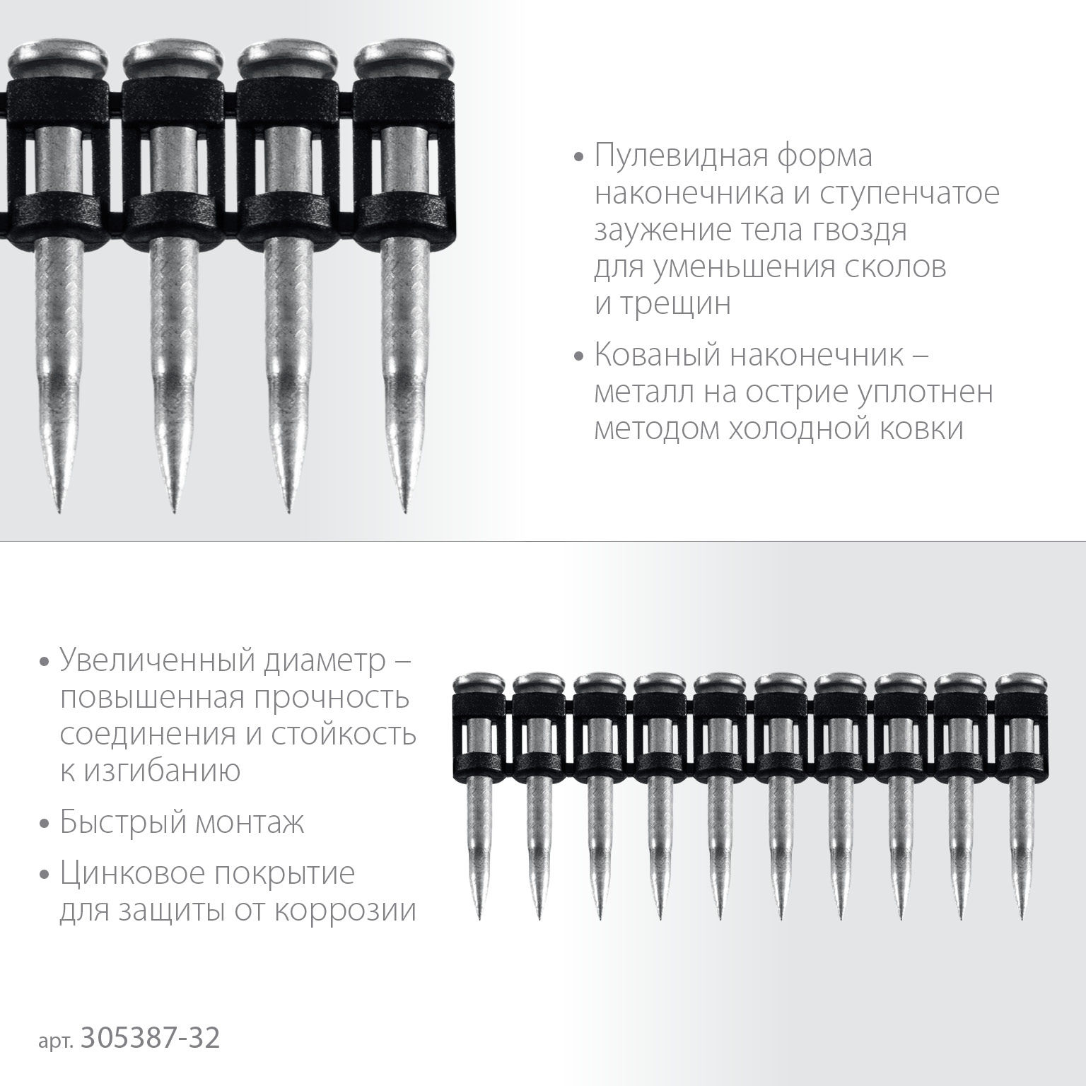 ЗУБР CN усиленные 32 х 3.05 мм, гвозди по бетону оцинкованные, 1000 шт (305387-32)