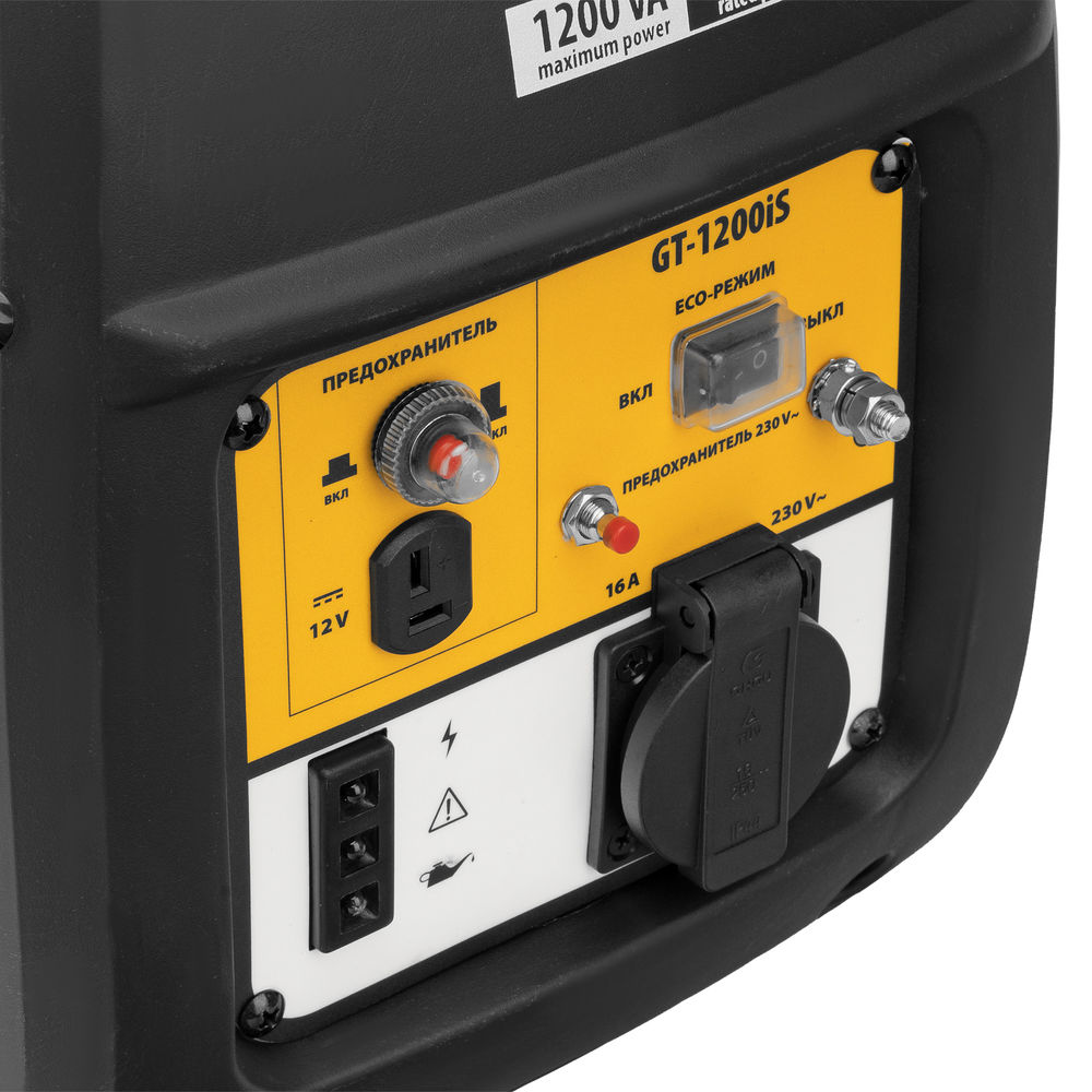 Генератор инверторный GT-1200iS, 1.2 кВт, 230 В, бак 2.4 л, закрытый корпус, ручной старт Denzel (94701)