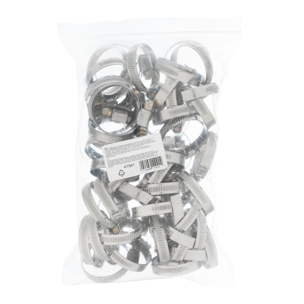 Хомуты нержавеющая сталь, Стандартное болтовое крепление 25-40 мм, 50 штук в упаковке, ширина 9 мм Сибртех (47581)