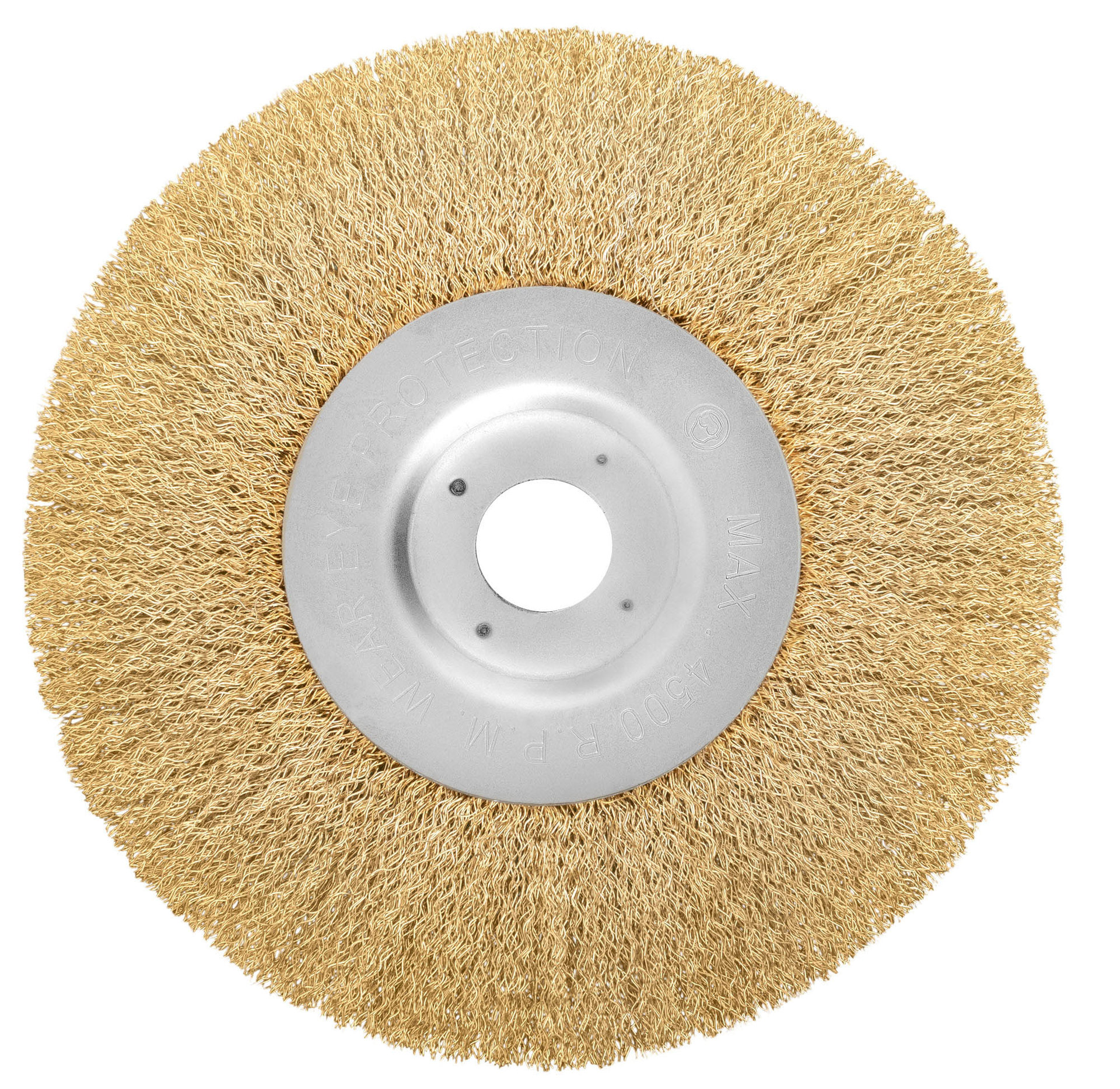 Корщетка-колесо, посадочный диаметр 22,2 мм, стальная латунированная волнистая проволока 180 мм (39067)