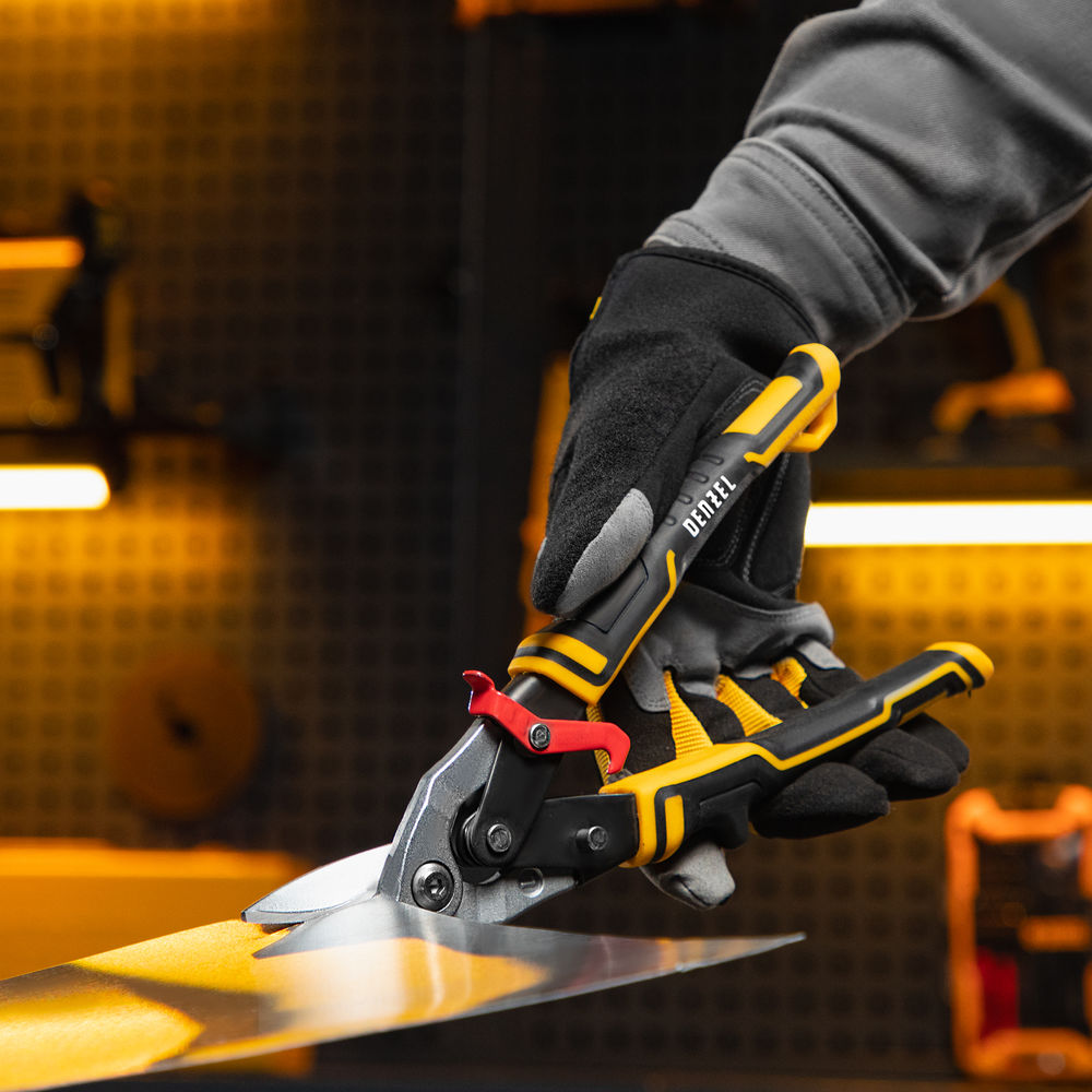 Ножницы по металлу, 270 мм, прямой и левый рез, сталь-СrMo, трехкомпонентные рукоятки Denzel (78372)