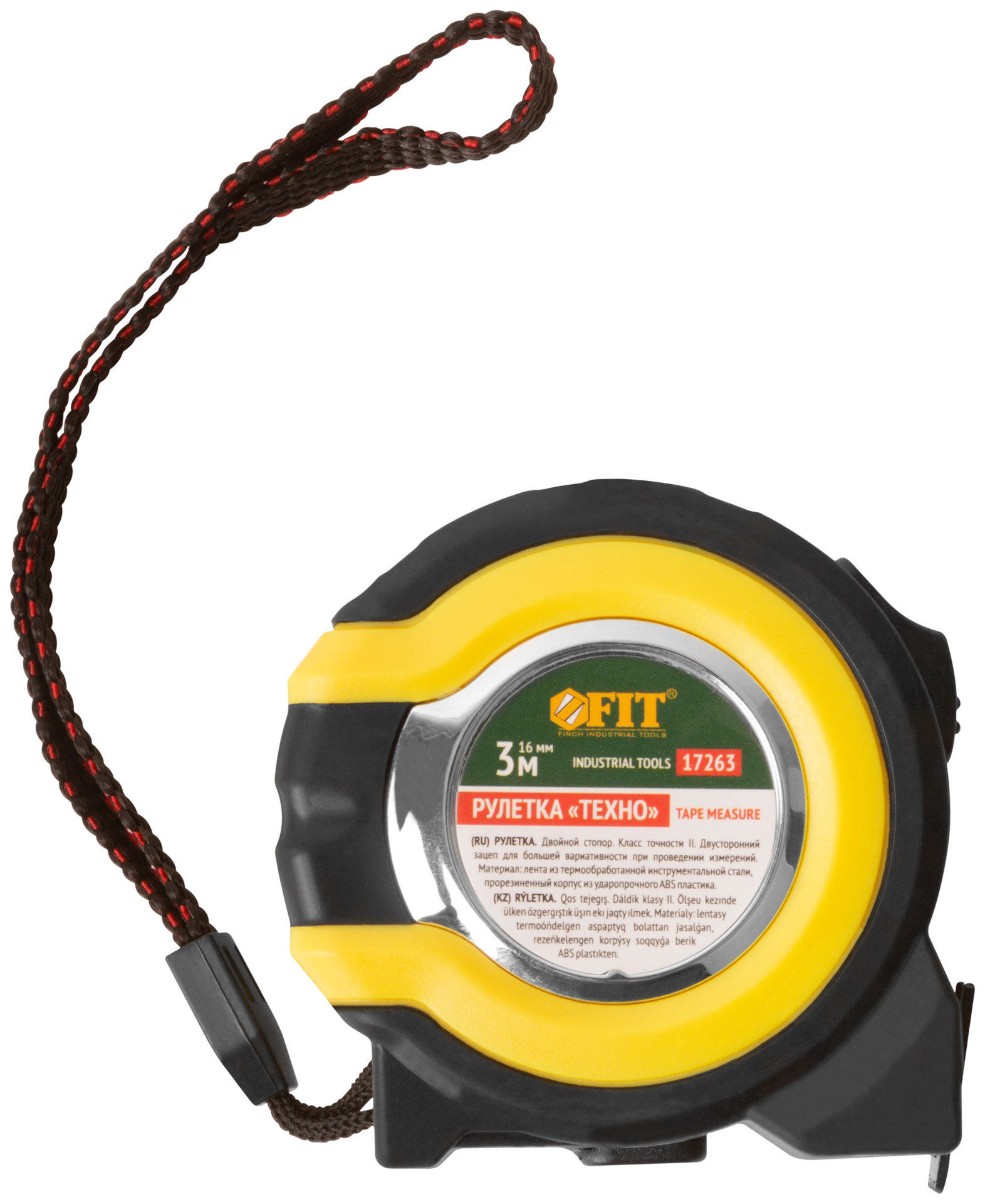 Рулетка прорезиненный корпус, двойной стопор Техно 3 м x 16 мм