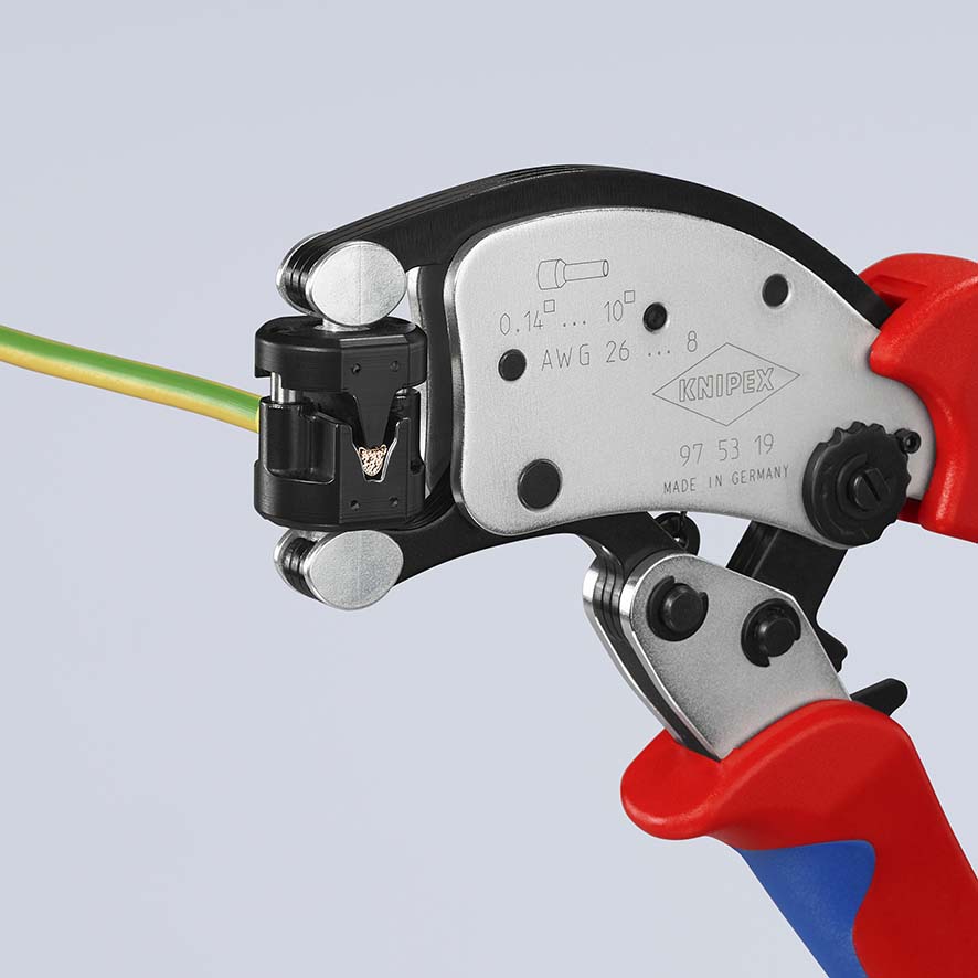 Пресс-клещи для контактных гильз DIN 46228 1+4, обжим: трапециевидный, поворот 360°, 0.14-10.0 мм?, доступ с 2х сторон, длина 200 мм Twistor T KN-975319