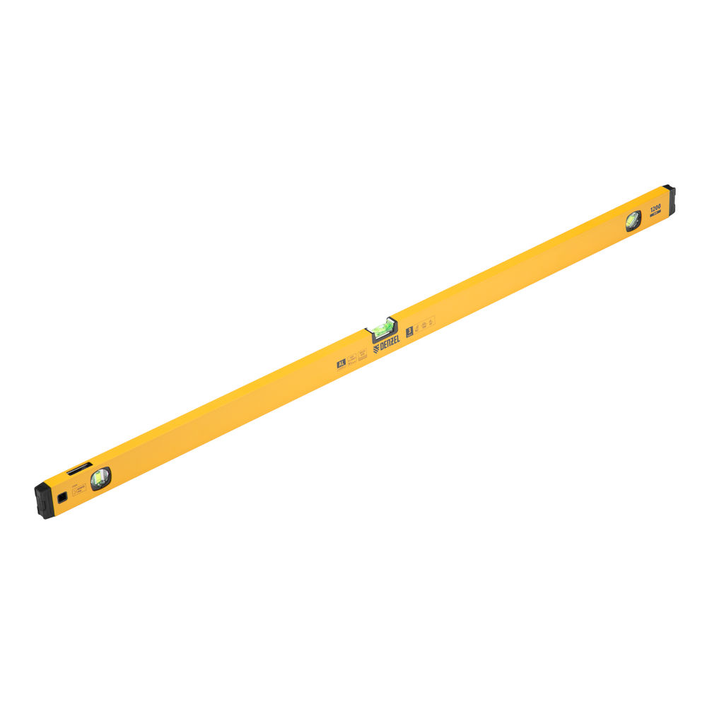 Уровень алюминиевый, магнит, фрезерованный, 3 глазка (1 зеркал.) 0,5 мм/м, 1200 мм Denzel (33694)