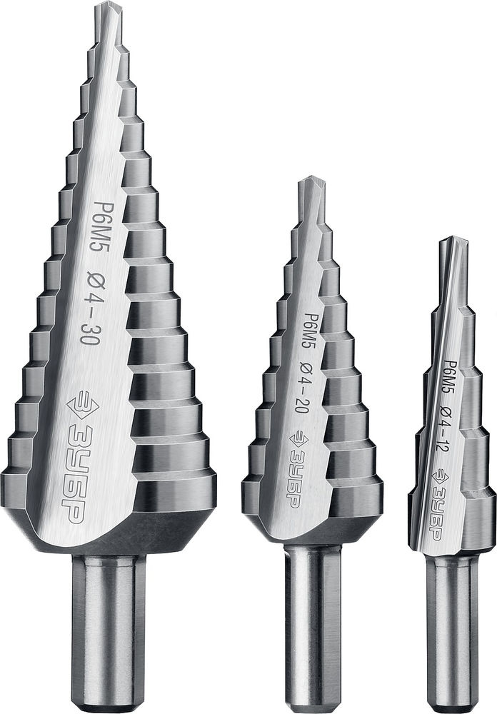 Набор ступенчатых сверл 4–30 мм, 3 шт, сталь Р6М5 ЗУБР Профессионал 29670-4-30-H3_z01