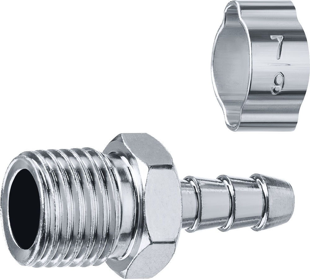 Переходник штуцер «елочка» 6 мм - 1/4M с обжимным хомутом ЗУБР Профессионал 64924-1/4-06