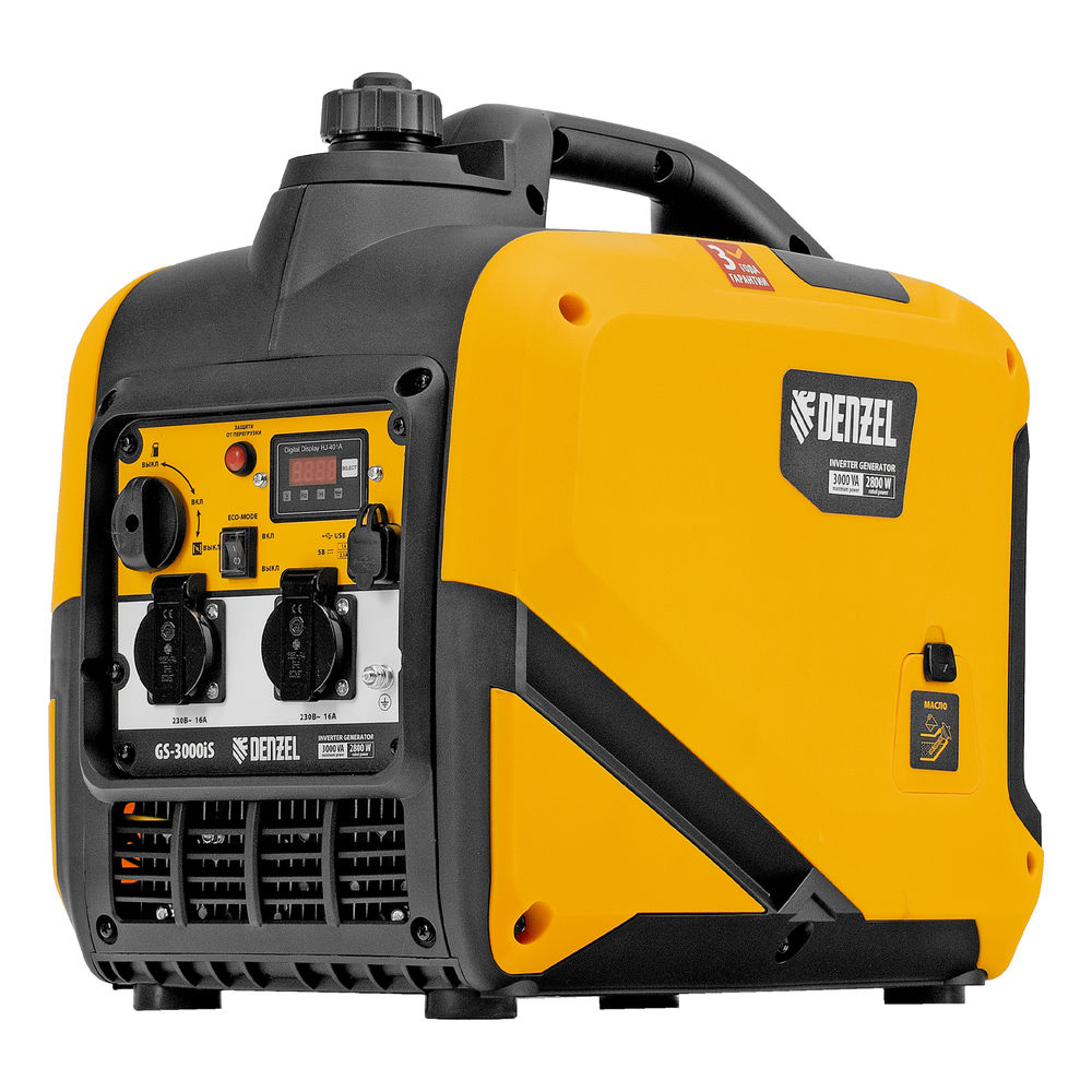 Генератор инверторный GS-3000iS, 3,0 кВт, 230 В, закрытый корпус, ручной старт DENZEL (94716)