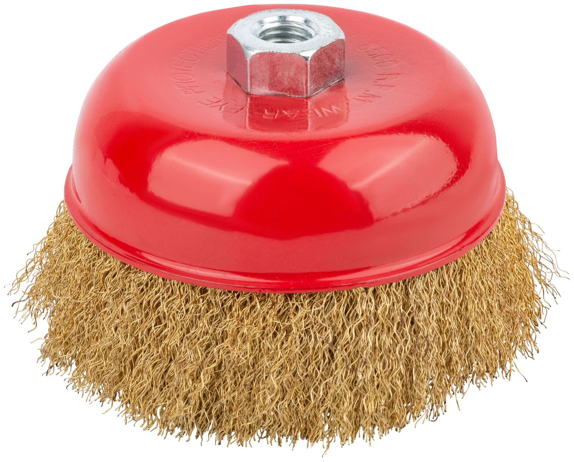 Корщетка чашечная, гайка М14, стальная латунированная волнистая проволока 125 мм (39039)