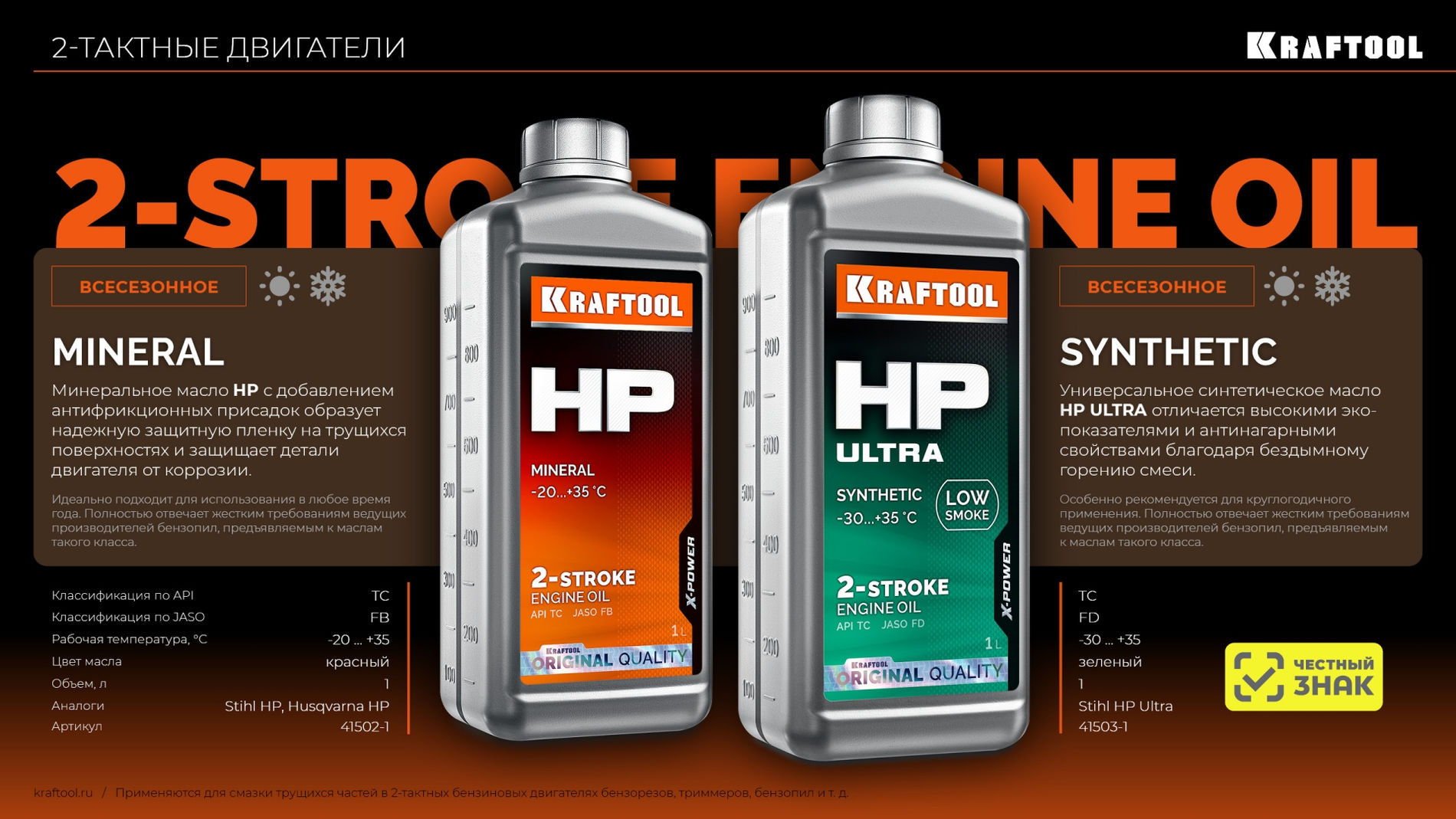KRAFTOOL HP, 1 л, минеральное масло для 2-тактных двигателей (41502-1)