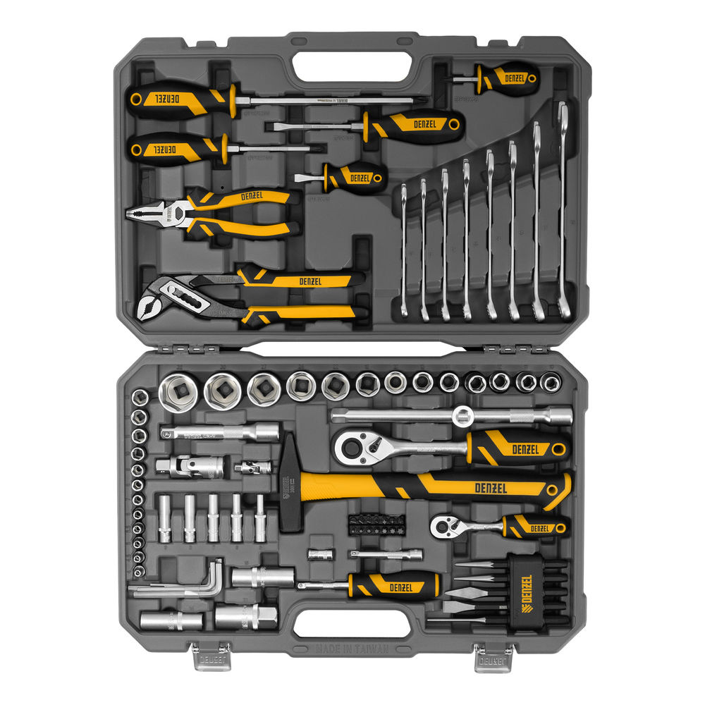 Набор инструментов, 1/2, 1/4, CrV, S2, пластиковый кейс, 84 предмета Denzel