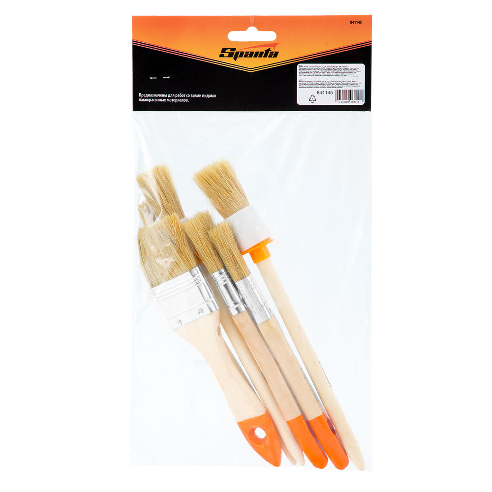 Набор кистей, 6 шт, плоские: 3/4 (20 мм), 1 (25 мм), 1 1/2 (38 мм), круглые: №1 (15 мм), №2 (20 мм), для декора: №11 Sparta (841145)