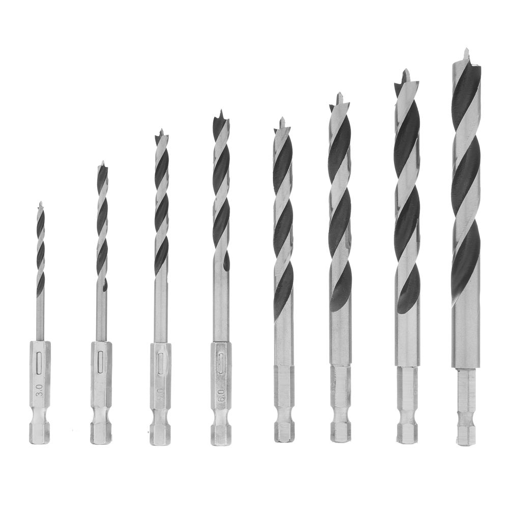 Набор сверл по дереву, 3-4-5-6-7-8-9-10 мм, 8 шт, шестигранный хвостовик, пластиковый кейс, Matrix (70285)