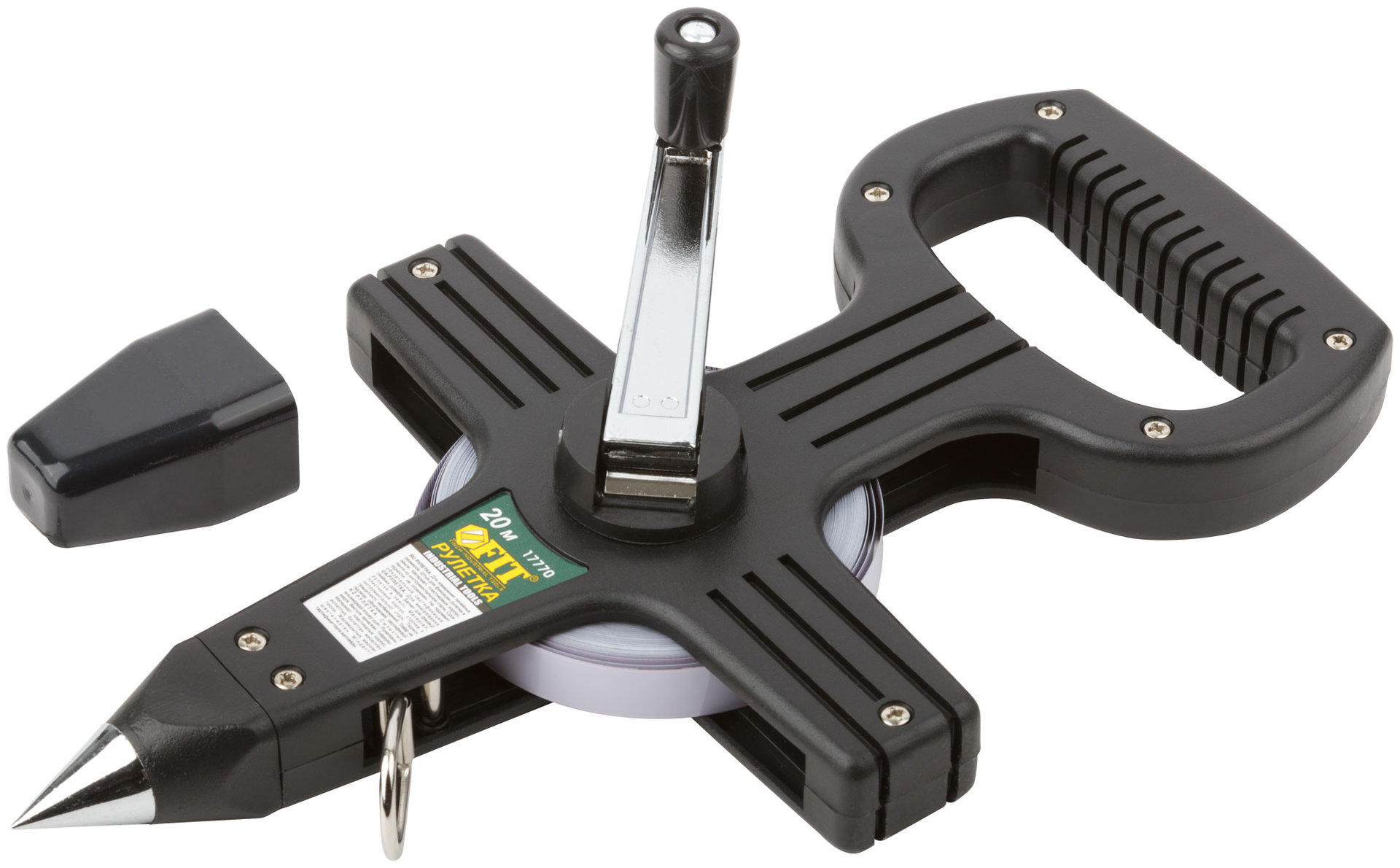Рулетка геодезическая, стальная лента, черный открытый пластиковый корпус 20 м
