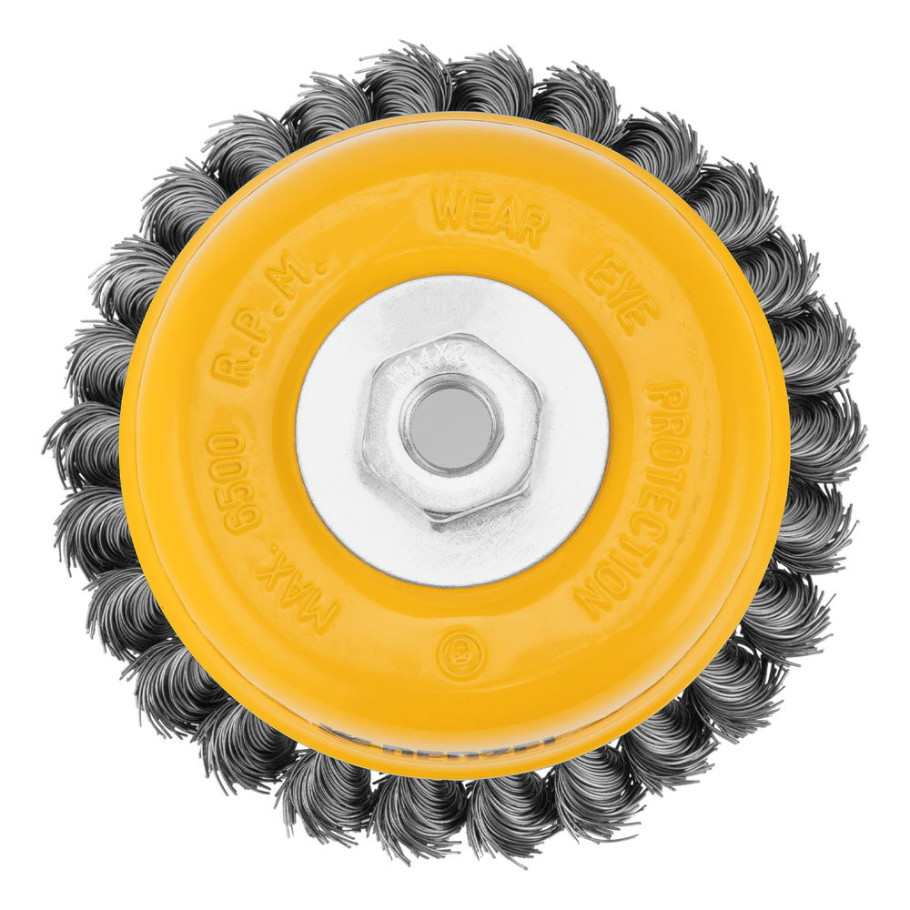 Щетка для УШМ, 125 мм, Чашка, крученая нержавеющая проволока 0.5 мм, М14 Denzel (746273)