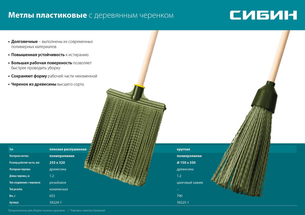 Пластиковая метла круглая на деревянном черенке 350 х 150 мм полипропилен коническое резьбовое соединение СИБИН 39225-1