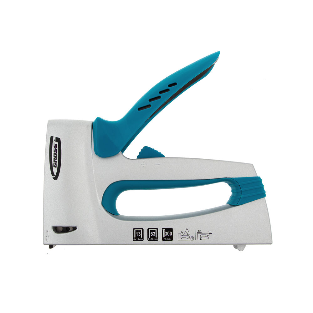 Степлер мебельный, алюминиевый корпус, регулировка удара, тип скобы: 13, 53, 300, 6-16 мм Gross (41002)