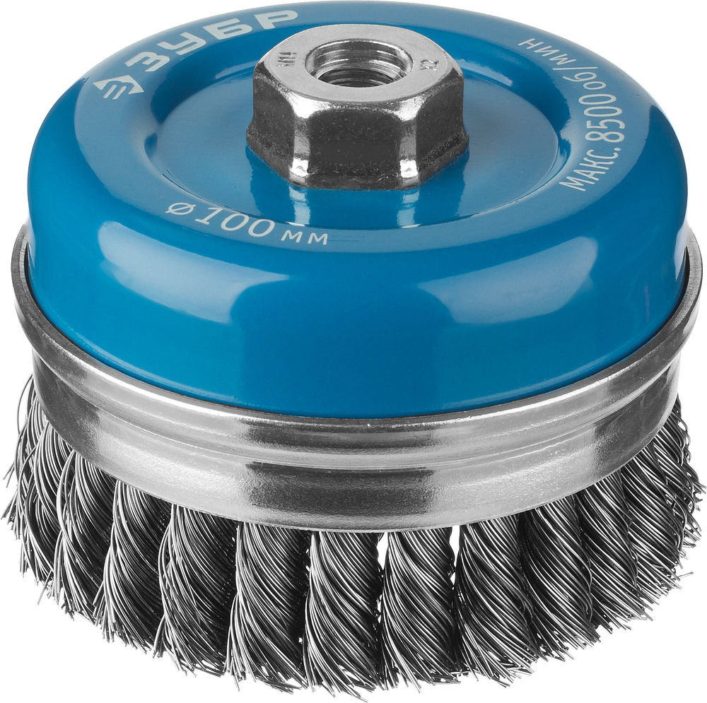 Щетка-крацовка чашечная усиленная для УШМ 100 мм, жгутированная стальная проволока 0.5 мм ЗУБР Профессионал 3527-100_z02