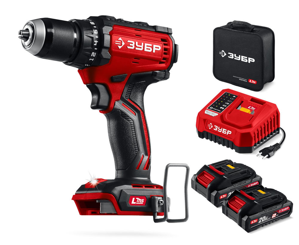 Дрель-шуруповерт бесщеточная 20 В 65 Н·м 2 АКБ LMS 2 А·ч сумка ЗУБР ДБ-65-22