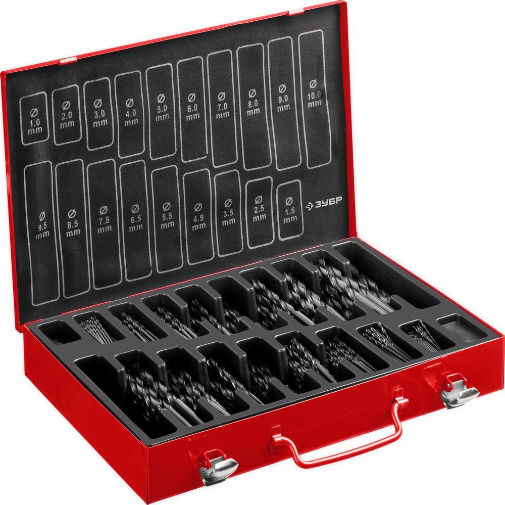 Набор сверл по металлу 370 шт, 1–10 мм, сталь Р4М2, класс В, металлический бокс ЗУБР 29605-H370  